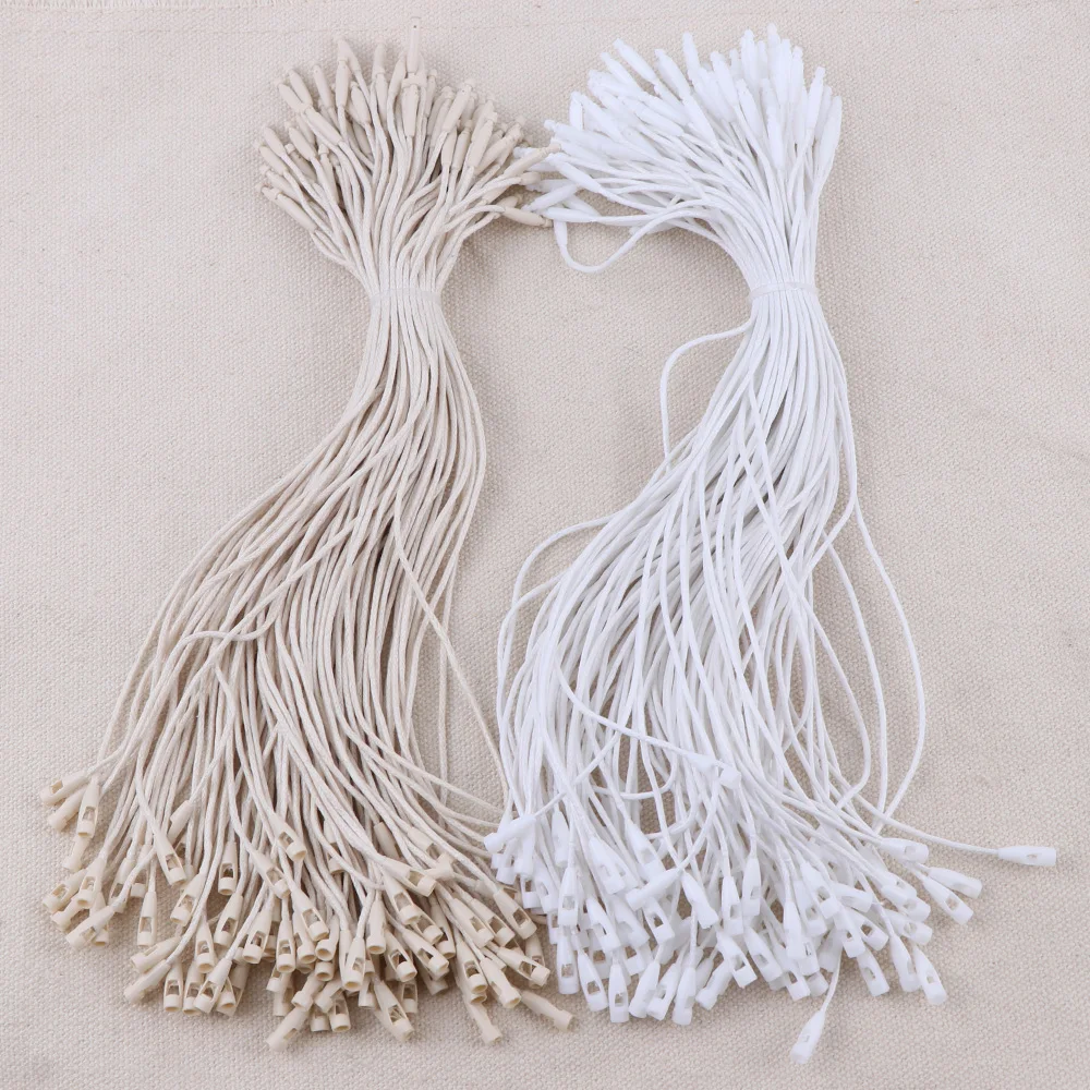 

100PC /lot Plastic Wax Line Tag White Beige Hang Tag Polyester Rope String Snap Lock Pin Loop Tie Fasteners