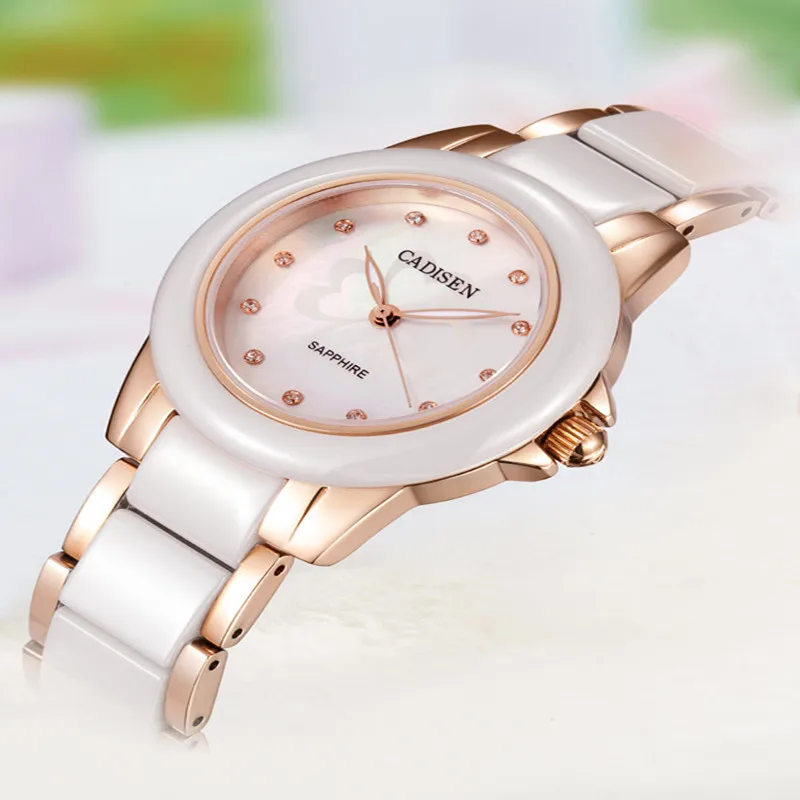 CADISEN женские часы Топ бренд роскошный подарок повседневные керамические наручные часы женские часы с мраморной отделкой сапфировое стекло Montre Femme
