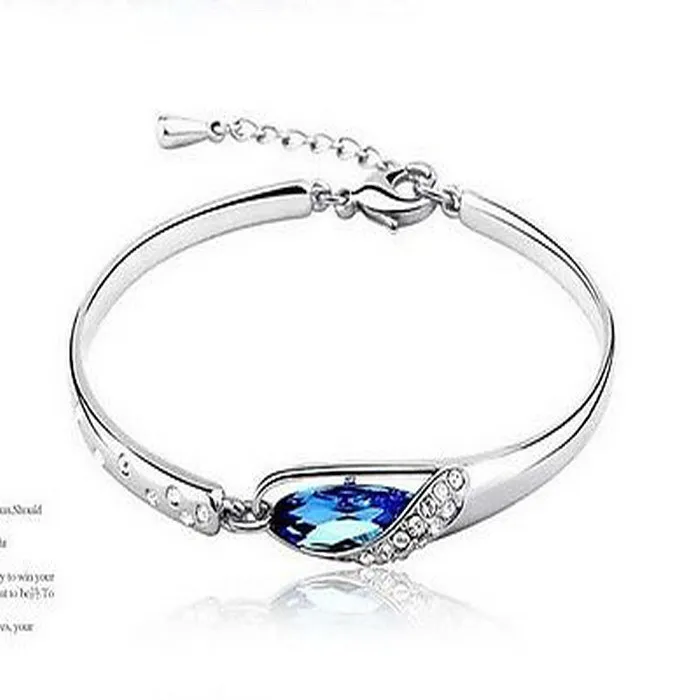 

Fashion Jewelry New Crystals Women Bracelet blue Silver Charm Bracelets Bangles wholesale low price