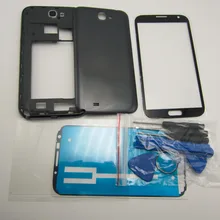 Black/White Note II Full Housing Case Middle Frame & Battery Cover & Screen Glass For Samsung Galaxy Note 2 N7100 + Free Tools