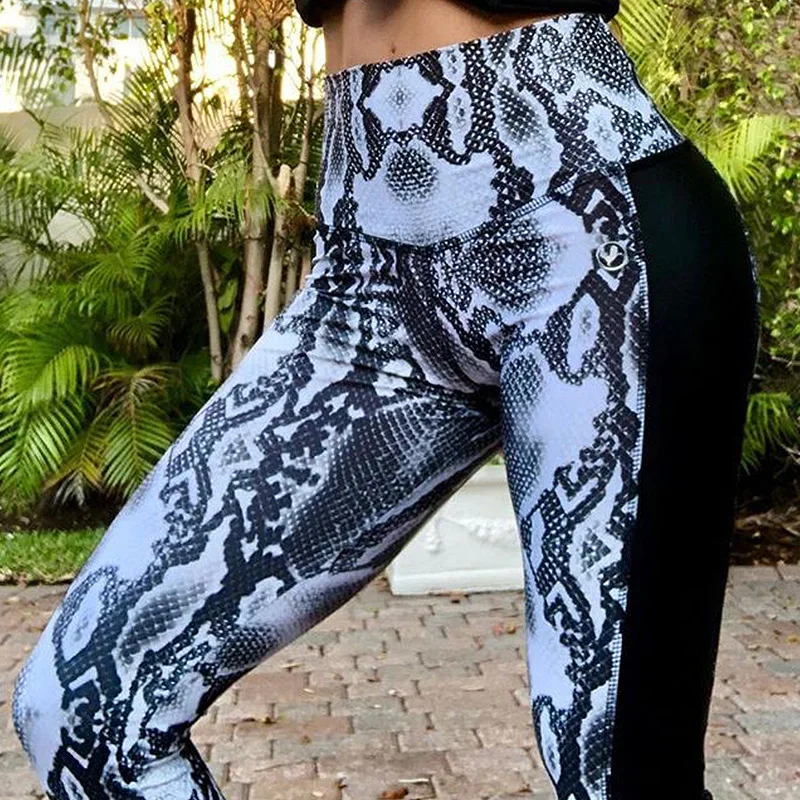 SALSPOR штаны для йоги женские белые леггинсы со змеиным принтом черные леггинсы из искусственной кожи Patckwork для бега на открытом воздухе