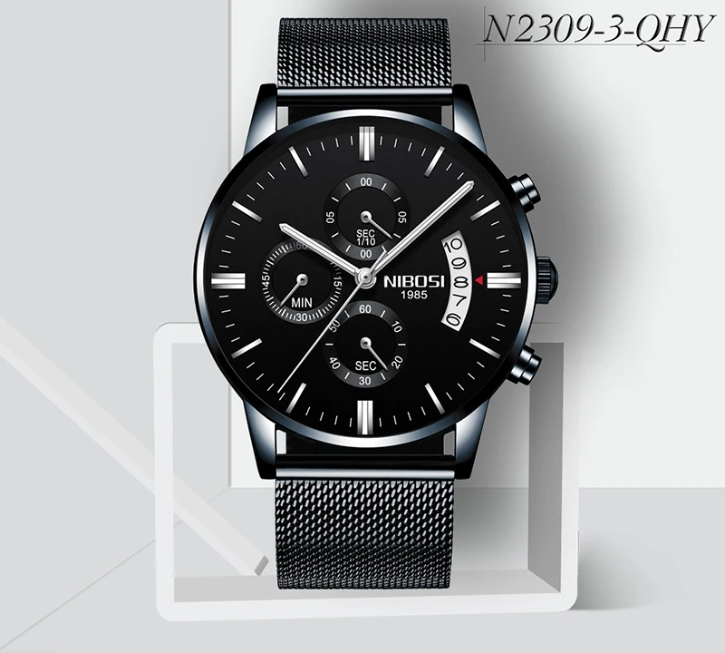 Montre Homme Marque De Luxe NIBOSI Top Brand Luxury Watches Men fashion Watch 2018 Mesh Band Chronograph Gold And Black Relogios (11)