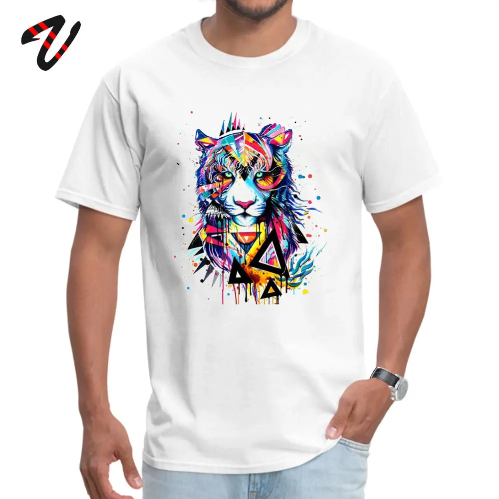

Swag Streetwear For Men T-shirt Cotton Fabric Forest King Lion Tiger Print T Shirts Adult Watercolor Art Design Clothes Slim Fit