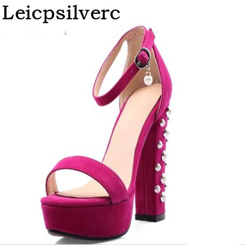

European and American Wind elegance banquet summer fashion beaded belt buckle waterproof platform super high heel women sandals