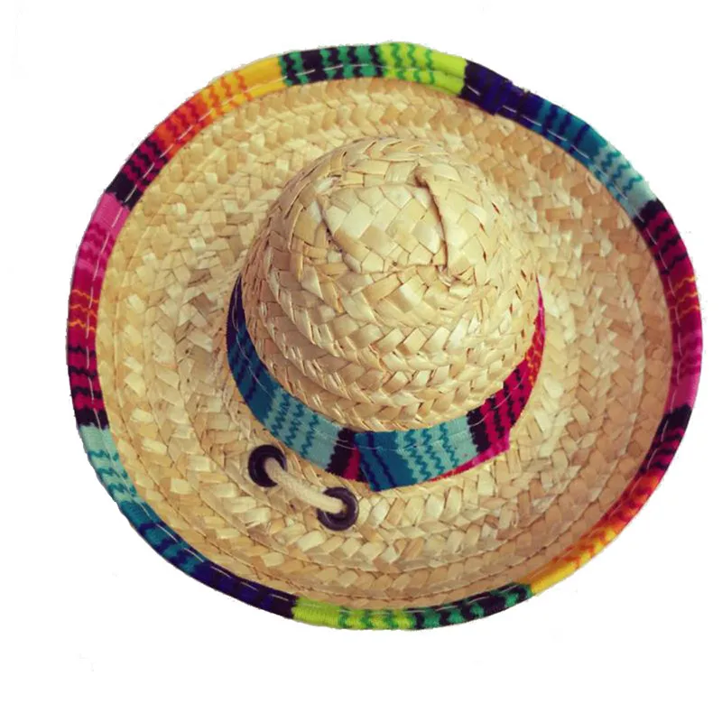 Новое поступление многоцветная соломенная шляпа для домашних животных собака кошка Мексиканская соломенная шляпа-сомбреро Регулируемая пряжка для домашних животных@ A
