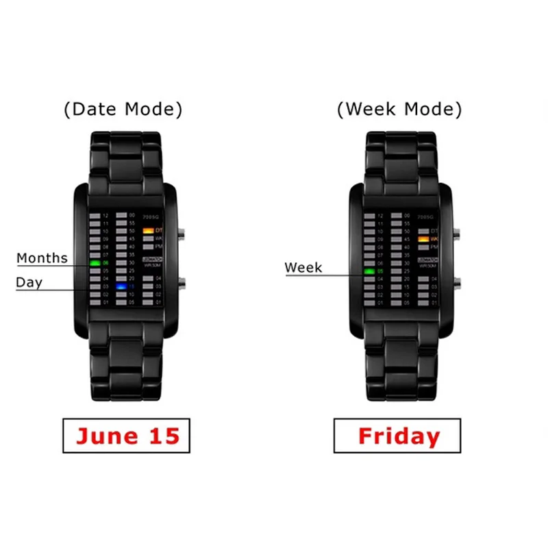 Бинарные спортивные часы мужские модные светодиодный часы электронные серебряные вольфрамовые черные стальные часы водонепроницаемые уличные крутые мужские наручные часы