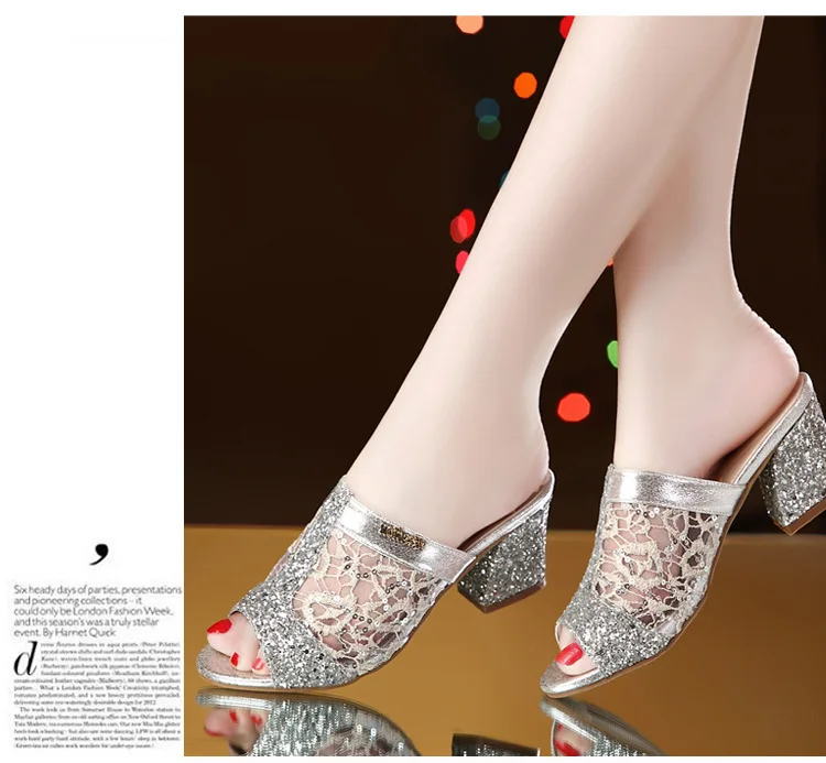 Женские летние домашние шлепанцы; Вьетнамки с открытым носком; кружевные сандалии; блестящие сандалии; шикарная женская обувь на платформе; zapatos mujer; C329