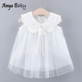 

2019 Summer Solid Color Collar Baby Dresses Girl Clothing Sleeveless Cotton Little Girls Clothing Princess Cute Infant Dress
