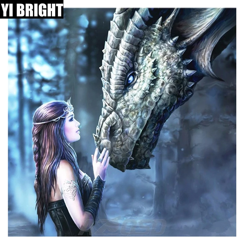 

Full Square/round Diamond Embroidery Handmade"Dragon girl" Knitting Set diamond painting House Living Room Decoration XPZ
