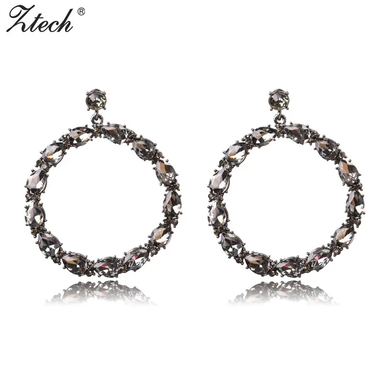 

Ztech Big Circle Hoop Earrings for Women Luxury With Crystal Steampunk Ear Women Earring Wedding Party Jewelry 2019 Brincos