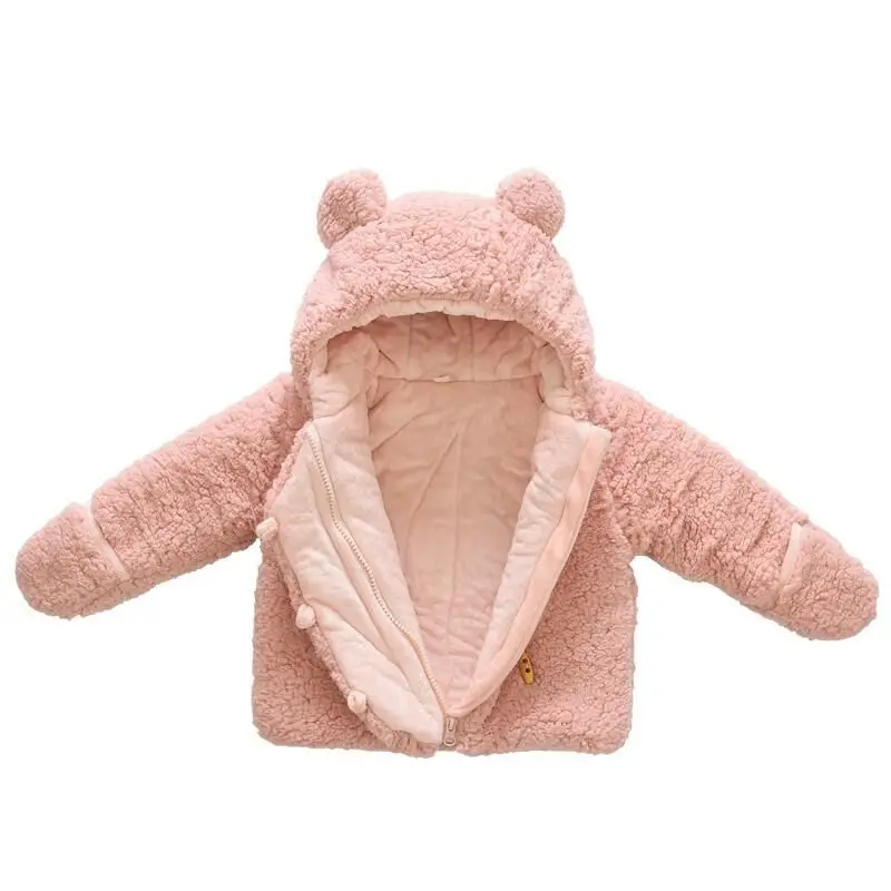 Boys Girls Autumn Winter Plus Velvet Coat Baby Soft Thicken Hooded Warm Jacket Kids Fur Comfortable Cartoon Bear Top 0-24M