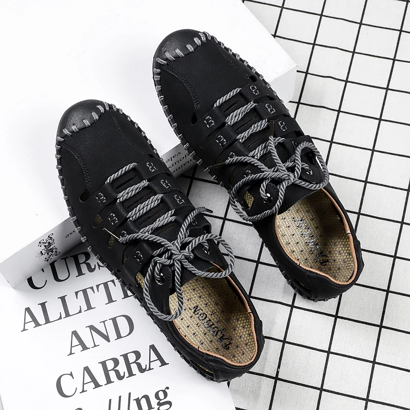Hole Shoes Male Sandals Genuine Leather Crocse Clogs Mens Shoes Sandalias Hombre Sandles Sandalet Summer Croc Sandali New 2019