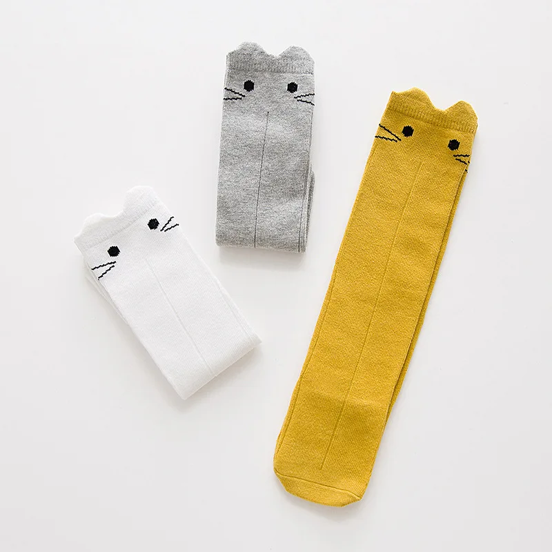Хлопковые носки для малышей Детские носки до колена с принтом животных для мальчиков и девочек Нескользящие гетры с рисунком кота От 1 до 3 лет