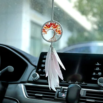 

Tree Of Life Dream Catcher Feather Car Mirror Hanging Pendant Auto Interior Decor In Car Accessory For Girls Gifts Car Ornaments