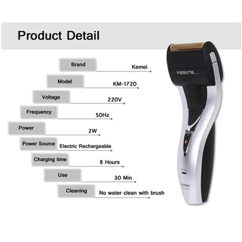 Kemei Electric Rechargeable Shaver Reciprocating Shaver Double for Edge Men Razor Groomer Wet and Dry Use Free Shipping