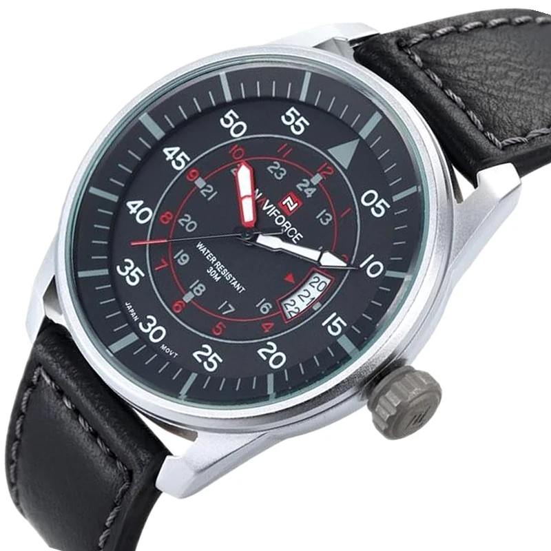 NAVIFORCE man watch Genuine Leather Luxury Brand Quartz wristwatch Analog Display Date Casual clock Male Watches relogio