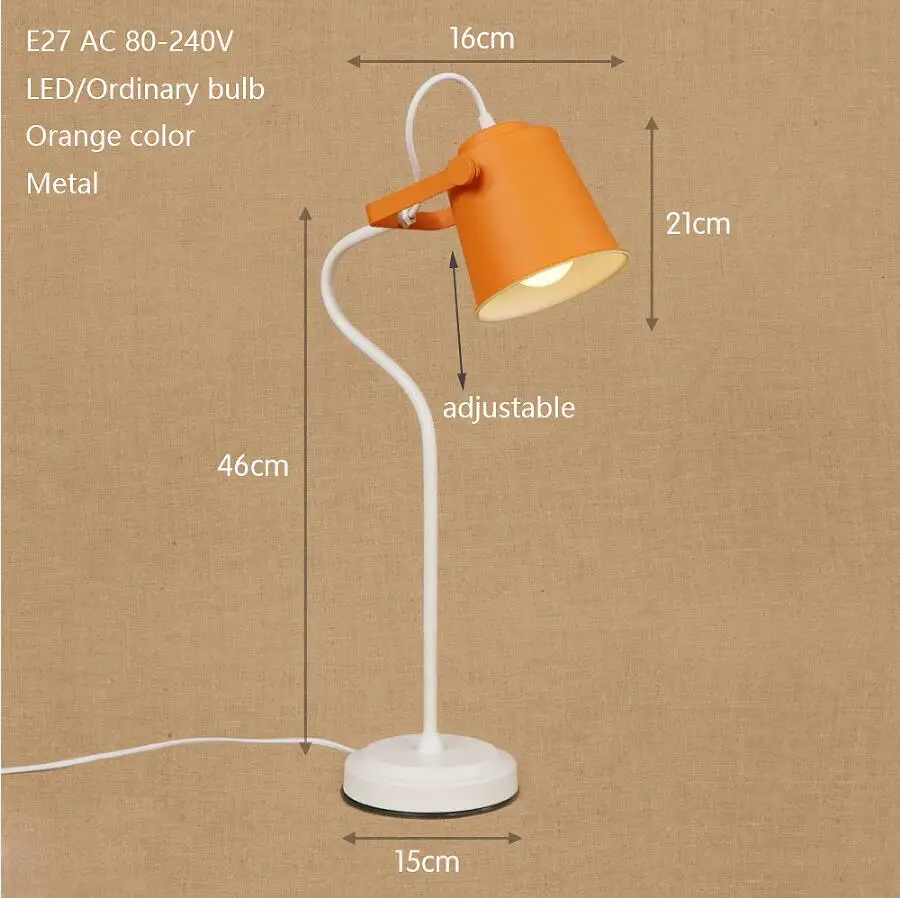 Современная цветная настольная лампа в скандинавском стиле E27 Светодиодный светильник Настольная лампа с выключателем для офиса, кабинета, гостиной, офиса, спальни - Цвет абажура: Orange color