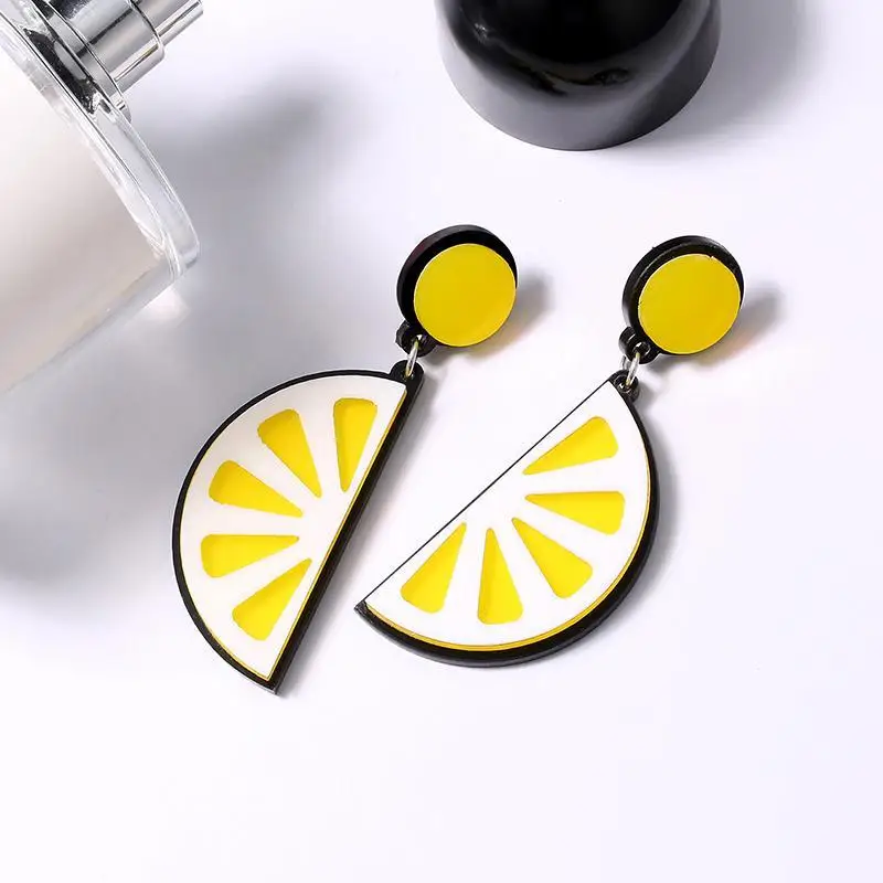 

Cute Orange Earring Summer Fun Fruits Yellow lemon Earrings Acrylic Earrings for Women Girls Night Club Jewelry Accessories Gift