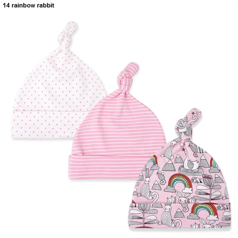 3pcs Per Lot Baby Hats 100% Cotton Printed Baby Hats & Caps For 0-6 Months Newborn Baby Accessories Dropshipping KF268