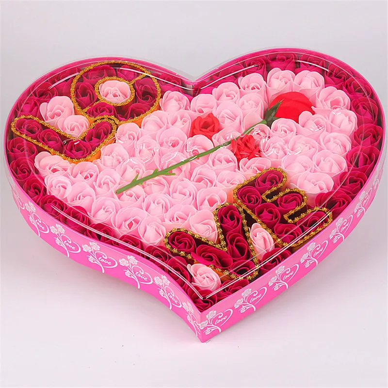 100PcsLot Rose Soap Flower Gift Box Artificial Flowers For Wedding Valentine'S Day Gift Scented Bath Soap Rose Flower Petals MW007 (6)