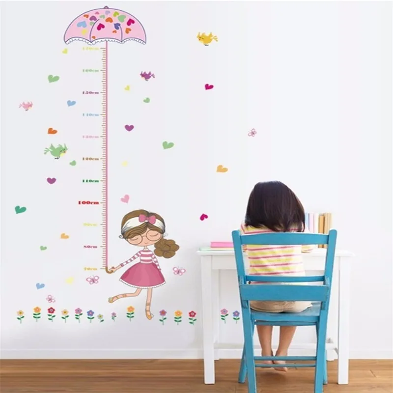 

Little Girl Umbrella Height Measure Wall Sticker For Children Room Pvc Growth Chart Home Decals Cartoon Mural Art Wallposter
