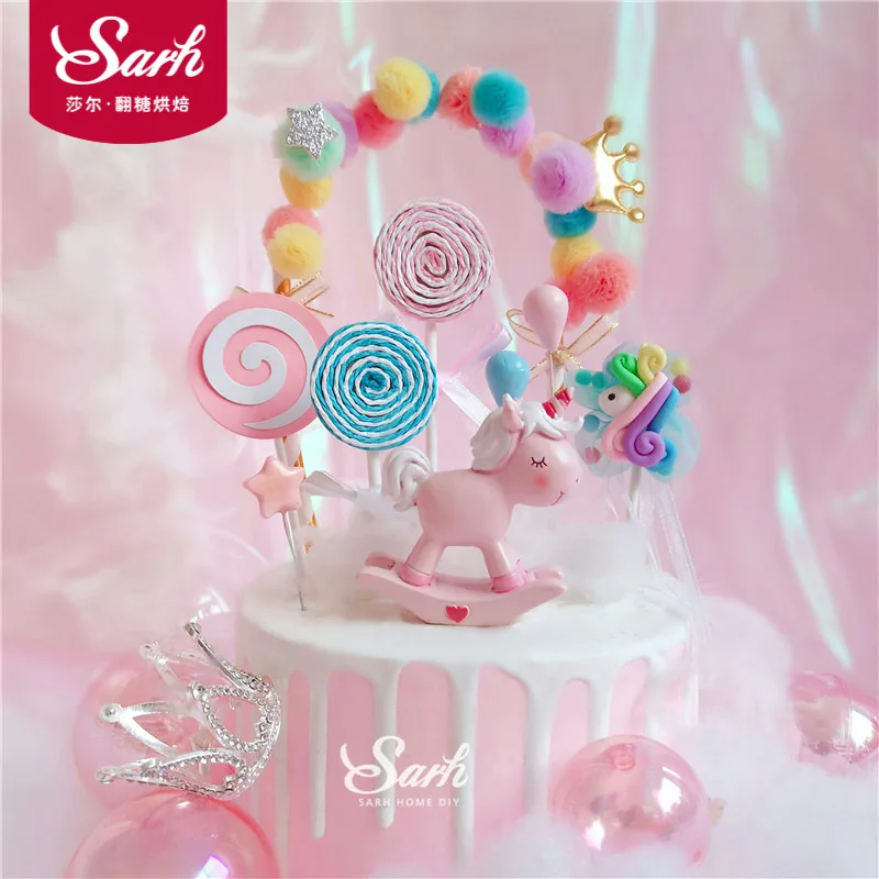 Tassel Unicorn Decoration Pink Wire Heart Birthday Cake Tassel Unicorn Decoration Pink Wire Heart Birthday Cake