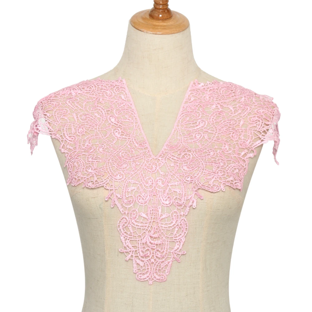

1pc Big Large V Neck Embroidery Lace Collar Wedding Dress Flowers Neckline Polyester Fabric DIY Handmade Crafts Sewing Supplies