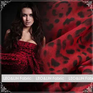 

2015 summer style red black 100% silk fabric silk chiffon leopard series cloth fabric patchwork for sewing (1 meter)