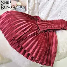 Sheblingbling многоцветный металлик весна осень Женская мода плиссированная юбка эластичная высокая талия качели женские повседневные макси юбки