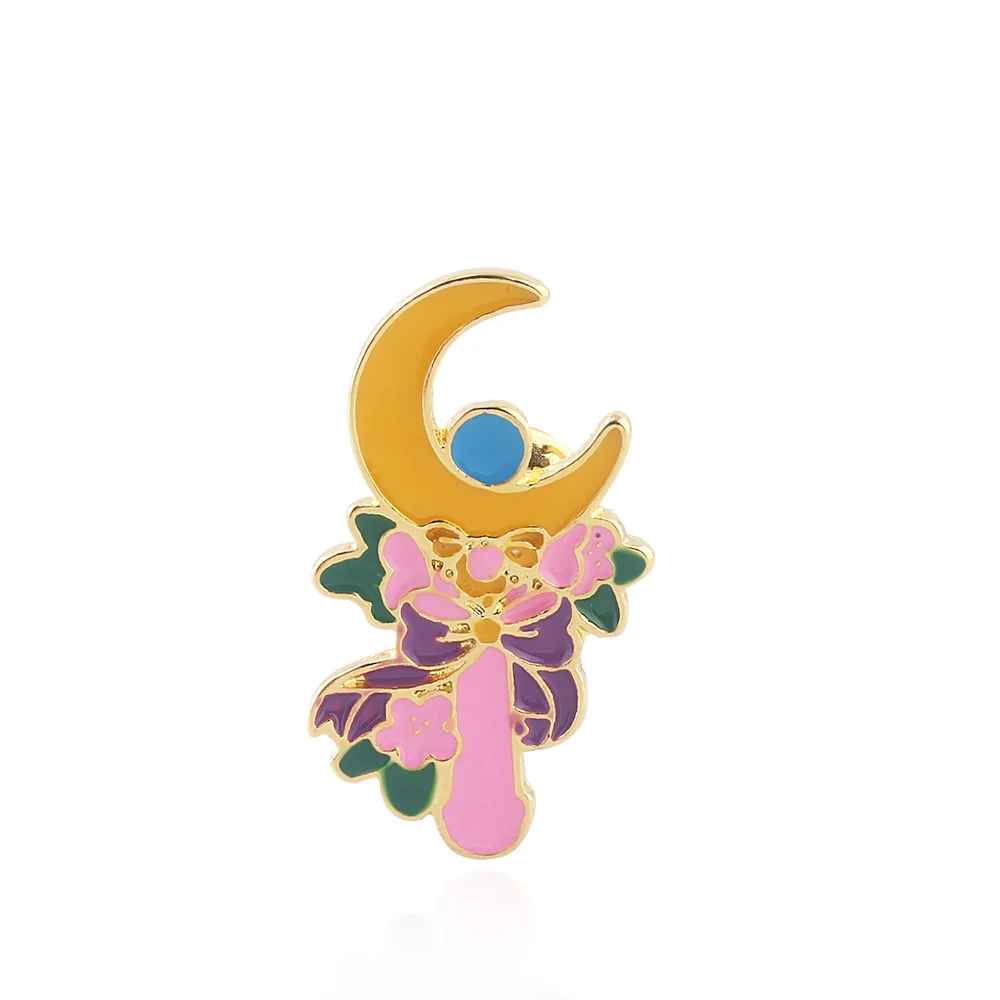 

Anime Sailor Moon Enamel Pins Brooches Tsukino Usagi Moon Stick Flowers Badge Brooch for Women Girls Choker Jewelry Charms Gift