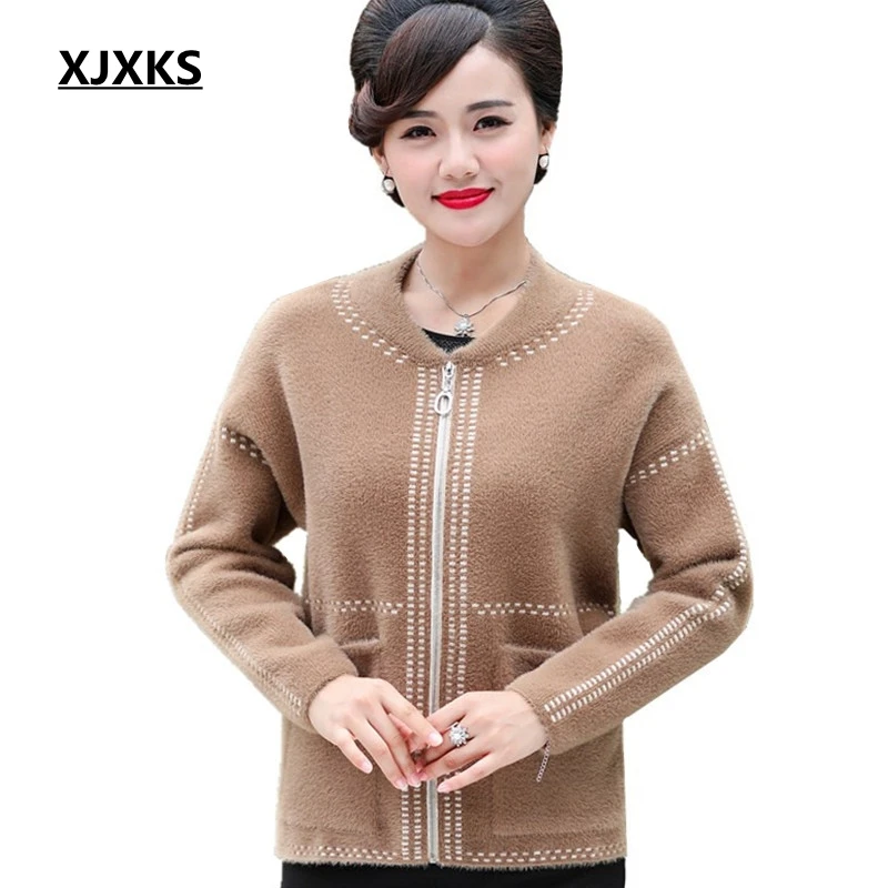 XJXKS, зимняя одежда с длинным рукавом, женский кардиган, пальто, вязаный свитер, пальто для женщин, осень, свитер большого размера с карманами, куртка