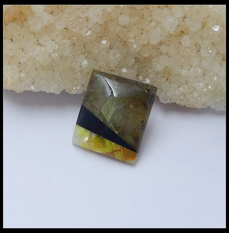Natural Stone Yellow Opal Obsidian Labradorite Intarsia Rectangle