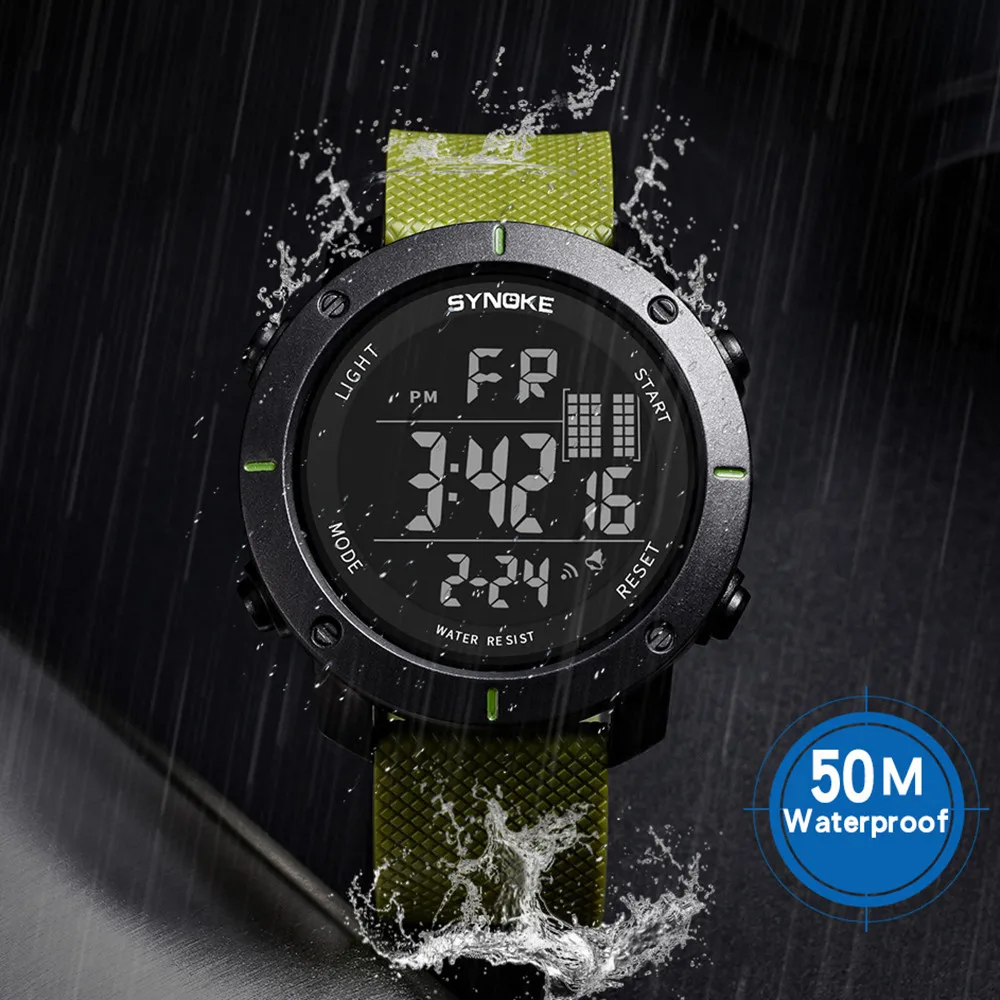 SYNOKE Многофункциональный 50 м водонепроницаемый часы светодиодный цифровые часы двойного действия