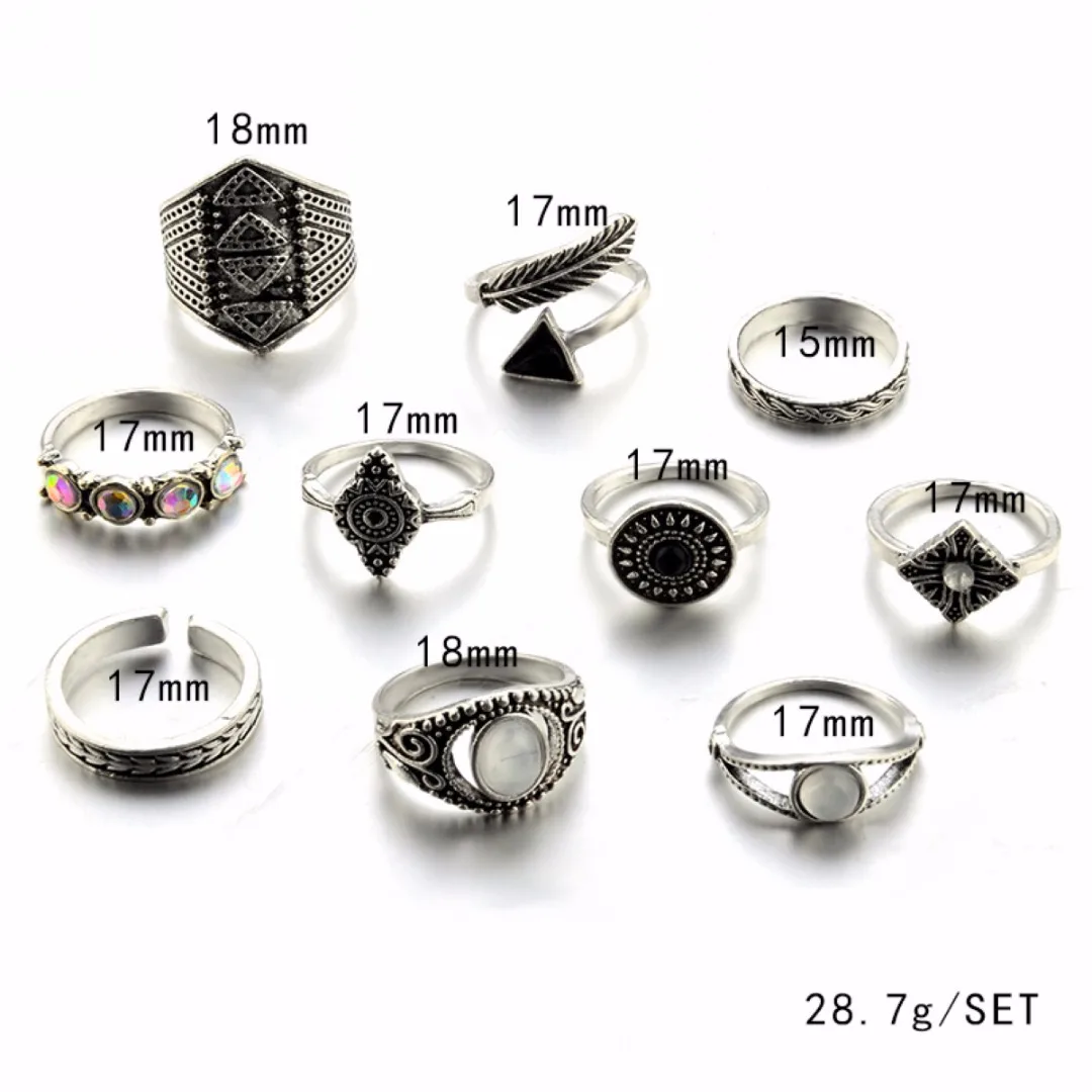 10pcs/set Vintage Steampunk Ring Sets Shellhard Punk Leaf StoneStacking Midi Finger Ring for Women Jewelry Female Anillos