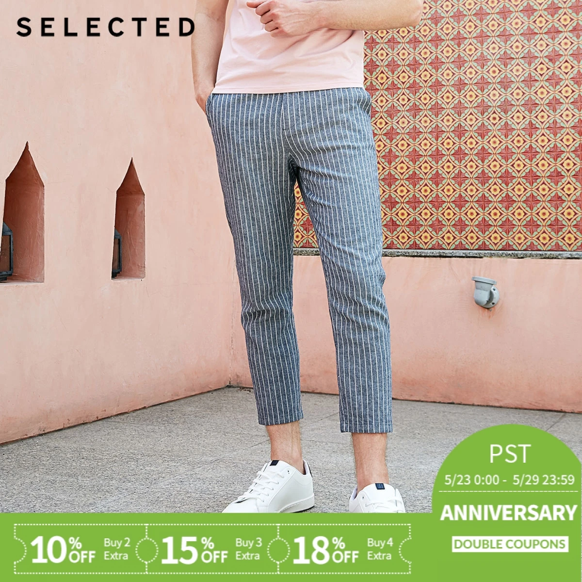 

SELECTED Men's Summer Loose Fit Striped Crop Pants S|419214544