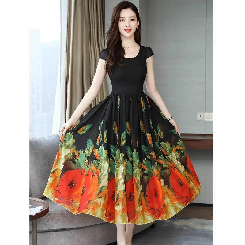 

Women Maxi Dress Vintage A-line Dress 2019 Summer Women Floral Dress Evening Party Dress Vestido Summer Long Sundress Boho Dress