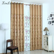 New Linen Polyester Cotton Pure Color Embroidery Flower Thickening Shading Beige Curtains for Living Dining Room Bedroom