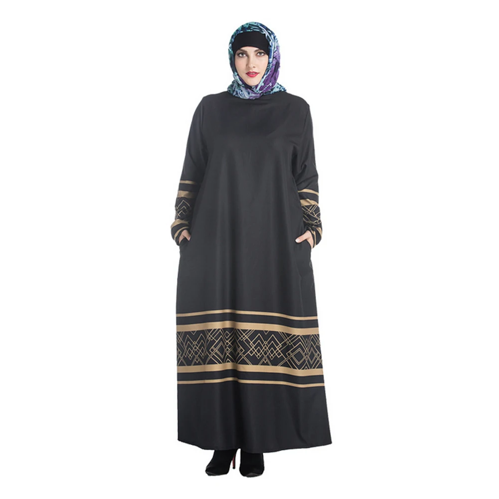 Женское стильное платье макси Abaya Jilbab с длинным рукавом в мусульманском стиле