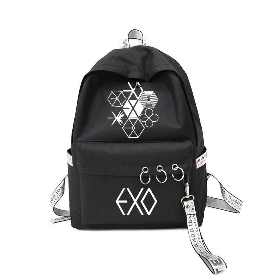 

WISHOT EXO Kpop Backpack lovely Travel Bag for teenagers girls Silk ribbon Round Ring Schoolbag pink