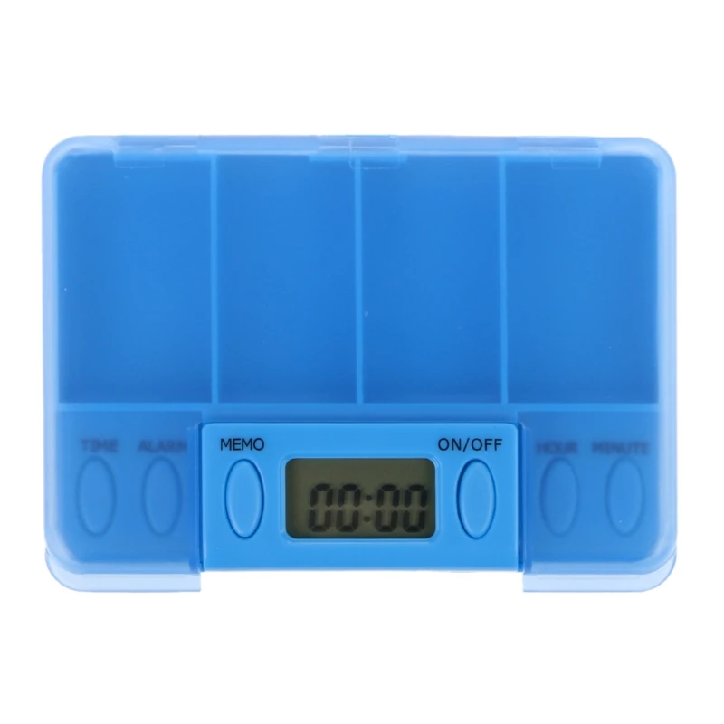 Multi-Alarm 8 Times Timer 4 Grids Medicine Box Reminder Storage Pills Case