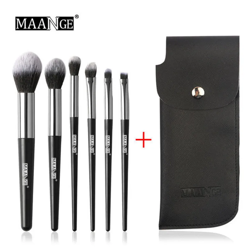 MAANGE 6 Pcs Makeup Brushes Set Blush Foundation Blending Eyebrow Eyeshadow Cosmetic Make Up Tool Kits Protable Makeup Brush - Handle Color: 6 pcs with bag