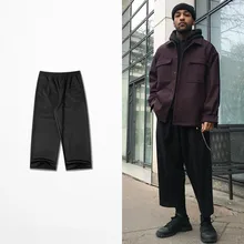 Черные Большие широкие брюки мужские Весна Осень Новые высокие уличные Свободные повседневные Прямые по щиколотку мужские и женские брюки