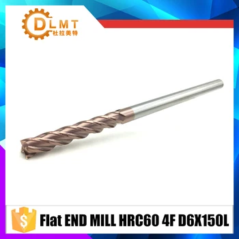 

End Mill HRC60 4F-D6.0X150L 1Pcs 4Flute 6mm Spiral Solid Carbide Straight Shank Flat CNC Lathe Tool Milling