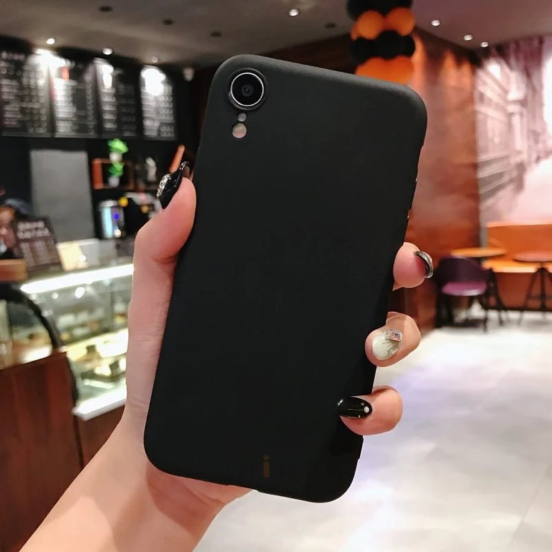 Матовый однотонный силиконовый чехол карамельного цвета для телефона iphone xr x xs max 6 6s 7 8 plus 5 5S se мягкая задняя крышка из ТПУ fundas coque - Цвет: black