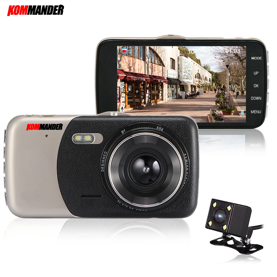 Kommander Автомобильный видеорегистратор с передней и задней двойной объектив камеры автомобиля видео рекордеры 1080 P FHD с реальный вид dashcam ночного видения