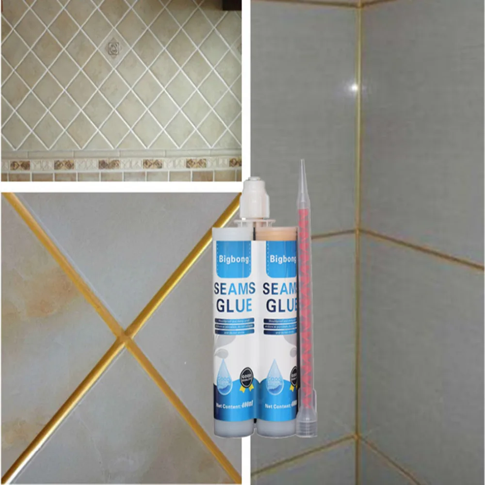 400ml 2 Part Gold Ceramic Tile Adhesive Sealant Porcelain AB Glue Construction Adhesive Curing Time 3-5 Hours + 1 Mixing Nozzles