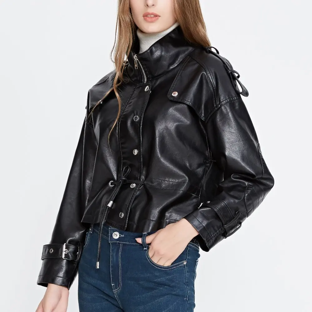 Куртка женская Байкерская из искусственной кожи|women faux leather jacket|motorcycle coatfaux jacket |