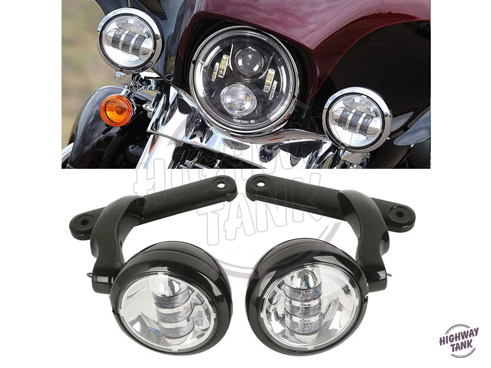 

4-1/2" Motorcycle LED Auxiliary Fog Passing Lights Housing Bucket case for Harley Electra Glide