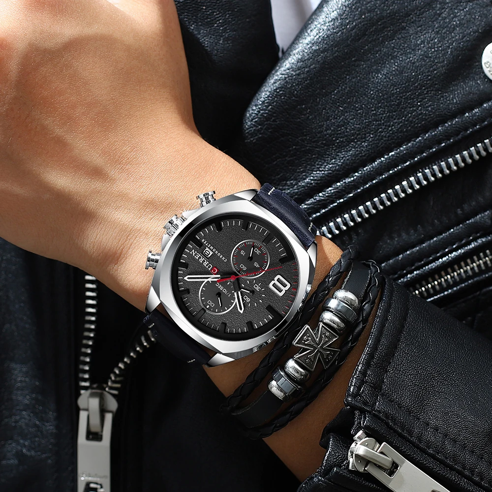 Модные мужские кварцевые часы CURREN с аналоговым циферблатом и датой, многофункциональные и водонепроницаемые часы, модель года