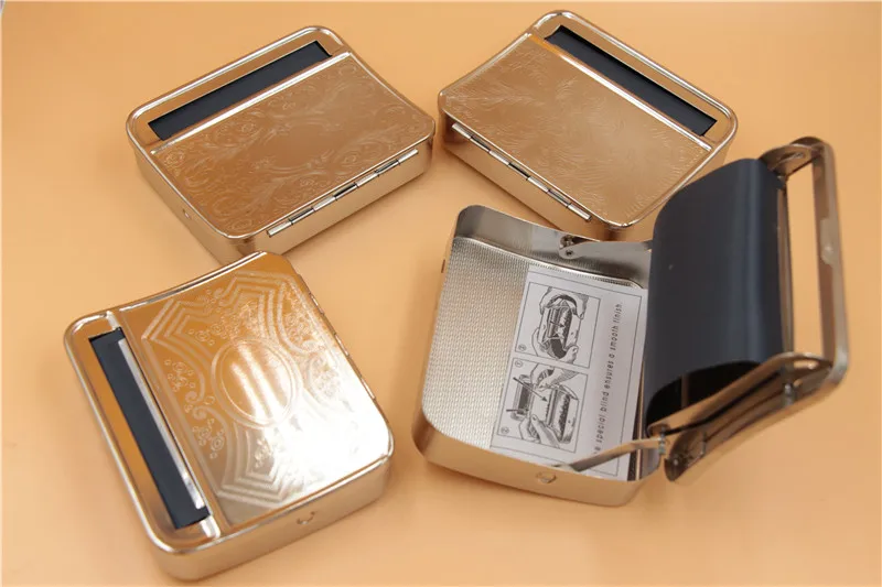 

10pcs/lot free shipping to USA UK 78mm Automatic Metal Tobacco papers Cigarette Rolling Machine Roller Box Tin herb roll Holder